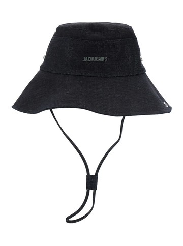 Jacquemus le Bob De-nimes Blue Bucket Hat With Logo Lettering On The Front And Adjustable Strap In Cotton Man