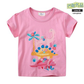 【萌趣恐龍】女童T恤 兒童短袖 童裝T恤 女童夏裝 打底衫 外貿原單 純棉透氣 卡通印花 幼兒園日常穿搭
