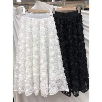 超仙白色玫瑰立體花朵小眾紗裙2024早春新款浪漫法式風蓬蓬半身裙