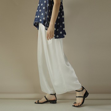 白色緞面九分褲 寬松 垮褲 休閒褲闊腿褲