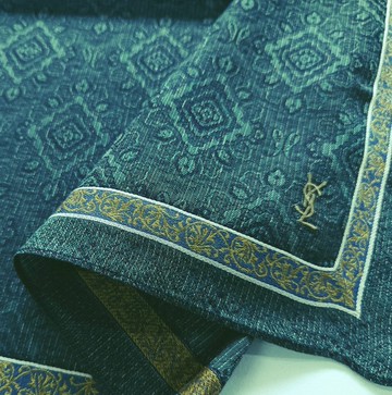 Yves Saint Laurent 古董絲巾 口袋巾 綠色 18 x 18 英吋