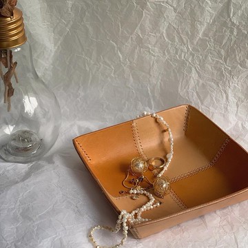 Tree & Fruits 手縫棋盤格皮製置物盤 收納盒 家飾 客制化