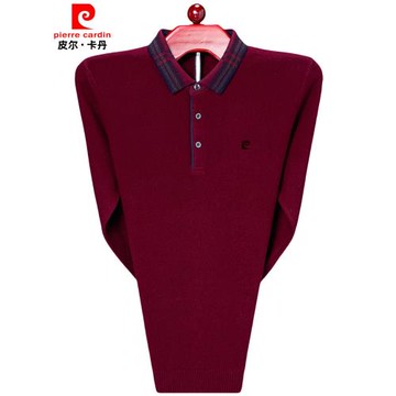 皮爾卡丹翻領羊絨衫男士冬季加厚針織衫中年爸爸內搭上衣男款大碼