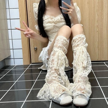 🔥桃園有貨🔥Wuuuus 襪子女蕾絲襪套春秋可愛星星花邊薄款堆堆襪lolita小腿套
