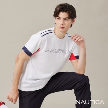 Nautica 男裝 拼接吸濕排汗短袖T恤-白色