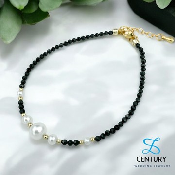 【世紀白金】18K金天然珍珠黑尖晶石手鍊 Z004