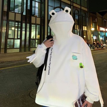 青蛙套頭衛衣炸街高級感上衣2021早秋新款男裝網紅情侶裝潮流冬