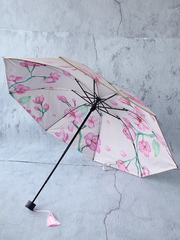 原創夏花與蜂鳥玉蘭花古風復古流蘇木柄16骨晴雨傘黑膠遮陽傘