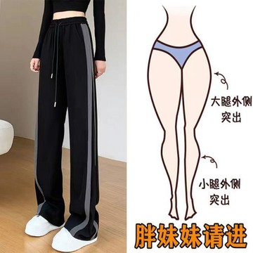 【臺灣出貨】夏季闊腿褲女春夏韓版大碼顯瘦直筒褲寬鬆休閒小個子學生運動拖地長褲  4WH M