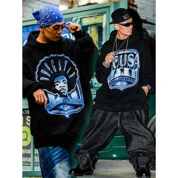 ACUSA噴繪黑鉆盾牌/阿福千禧中期奢華南部嘻哈480克重磅毛圈帽衫