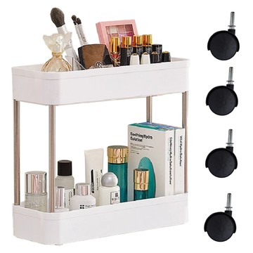 BF045 夾縫滾輪置物架 (帶輪子) 白色 DIY商品  雙層(40 x 14.5 x 38cm)