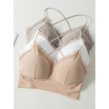 夏季冰絲美背小胸加厚裹胸女鏤空細肩帶抹胸背心聚攏帶胸墊內衣