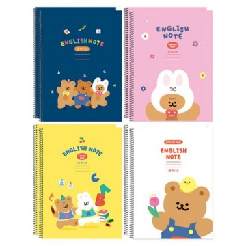 PINKFOOT 跳舞小熊圖案3行英文練習筆記本4件組  藍色 + 白色 + 粉色 + 黃色  2組