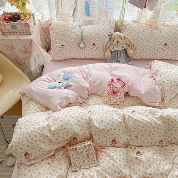 🔥優選好物🔥A類碎花水洗棉床上四件套ins風床包四件組床單被套宿捨床笠三件套 標準雙人 加大雙人 單人床單 枕頭套