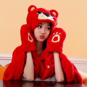 定制法蘭絨披肩小毛毯超柔午睡毯四季卡通連帽斗篷帶帽披風毯批發