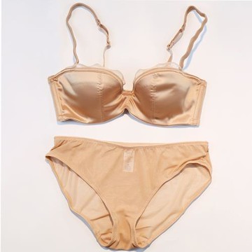 歐美性感春季半杯薄杯薄款蕾絲綢緞性感光面白色文胸內衣套裝