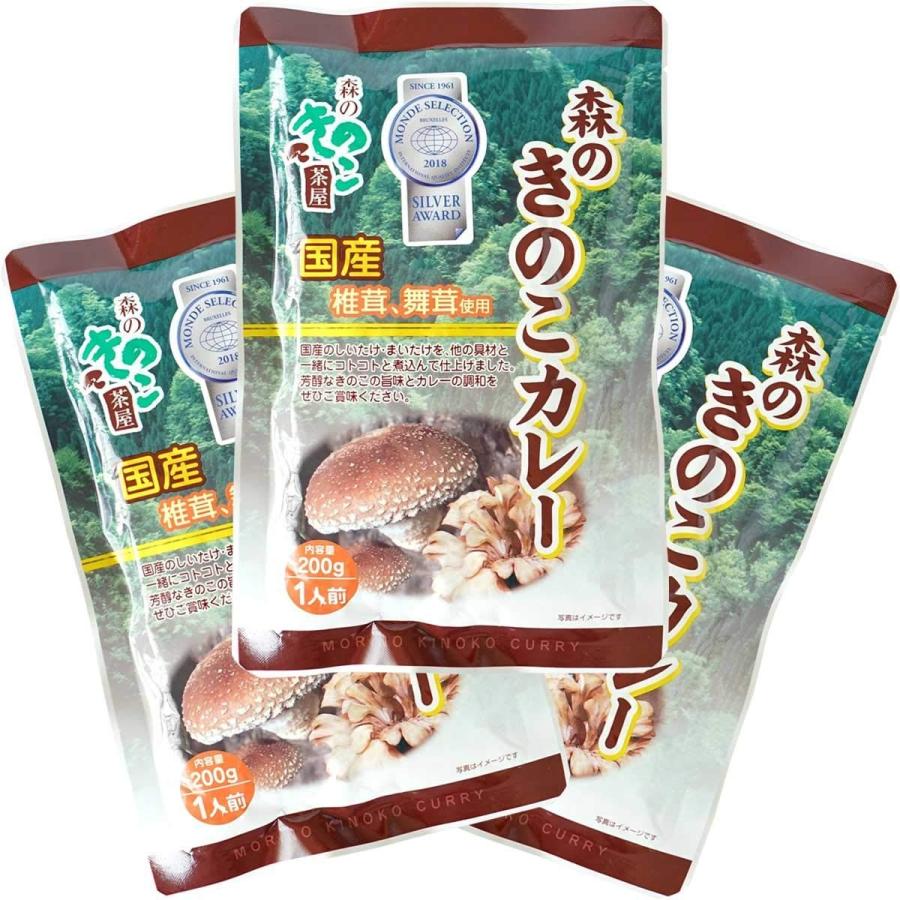 森のきのこカレー 3袋セット 1人前(200g) × 3袋 国産きのこ 椎茸 舞茸カレー 国産カレー 送料無料