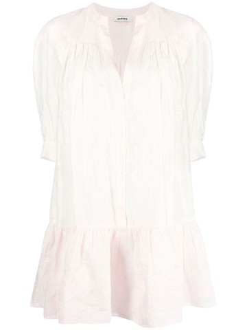 SANDRO - puff-sleeve mini dress - women - Polyester/Linen/Flax/Cotton - 36 - Pink