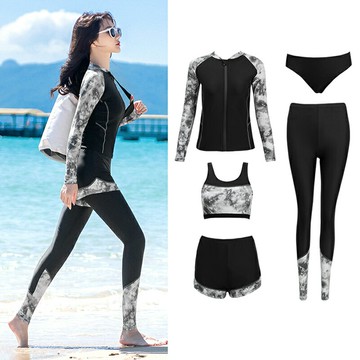 多種穿搭  M-5XL 大尺碼 五件組 長袖長褲泳衣女生 防晒速乾衝浪分體套裝浮潛服水母衣泳衣潛水服