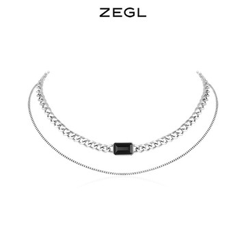 ZEGL潮酷雙層機能項鏈女小眾設計嘻哈復古冷淡風古巴鏈網紅鎖骨鏈