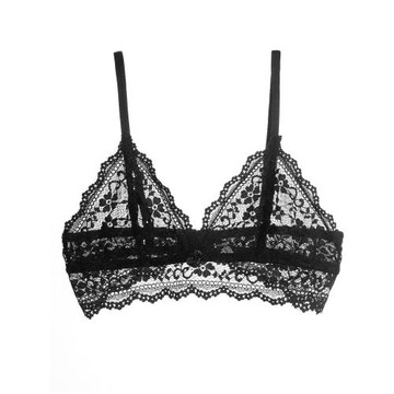 法式文胸bralette無鋼圈無海綿簡約超薄復古蕾絲軟杯黑色內衣透明
