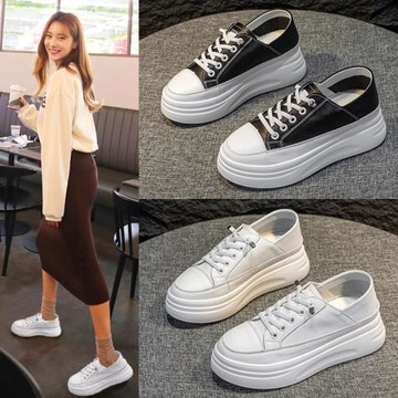 內增高小白鞋女2025年春夏薄款透氣輕便真皮板鞋松糕厚底兩穿單鞋
