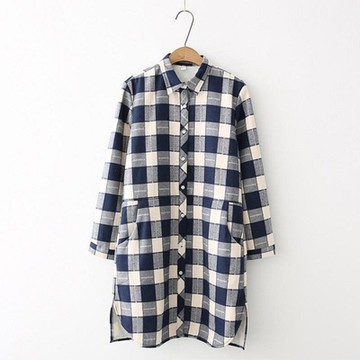 設計所在 知性小文藝 加絨襯衫中長版冬加厚保暖格子外套