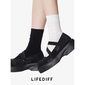 LIFEDIFF秋冬襪子女純棉灰色堆堆襪純色中筒黑色白色襪搭配小皮鞋
