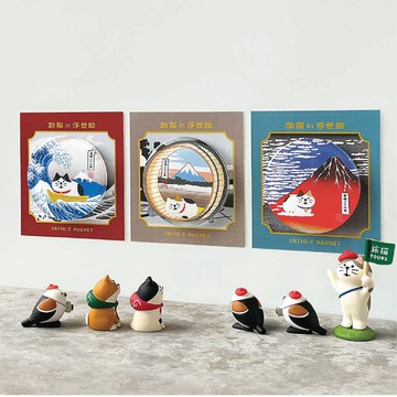 日本Decole Concombre 多用途磁鐵 - 浮世繪中的旅貓