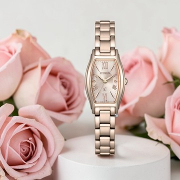 CITIZEN 星辰錶 xC系列 酒桶型 優雅 光動能時尚腕錶 女錶 手錶-EW5546-56X/粉紅金色19.5 x32.1mm