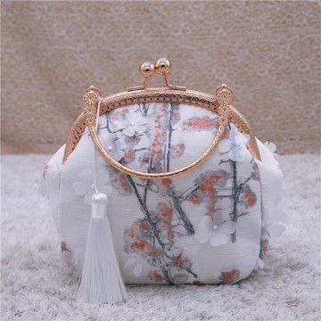 依瑾手作復古手工蕾絲鏈條口金布藝女包手提斜挎百搭旗袍漢服裙子