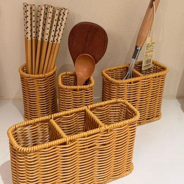 【餐具收納】仿藤編筷子籠家用筷子簍筷子筒廚房瀝水手工勺子餐具收納編織筒子 筷子筒 餐具架 筷子桶 餐具筒 筷子收納桶