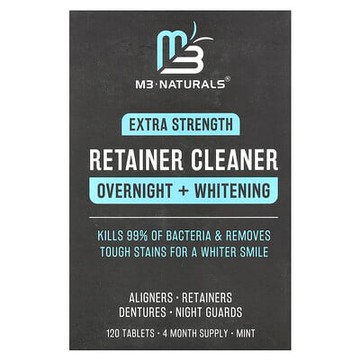 M3, 保持器清潔劑，隔夜 + 美化，特強型，薄荷香，120 片