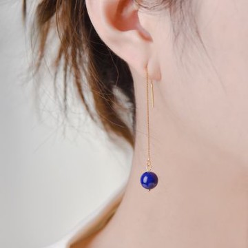 【HandStyle】耳環 復古風高貴青金石長款線條耳鉤耳環(58015)