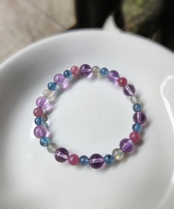 紫水晶 魔鬼海藍寶 淨透拉長石 玫瑰碧璽 水晶手鍊