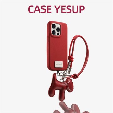 蘋果16手機殼紅色小狗掛件蘋果16promax新款iphone16pro套帶掛繩高級感15防摔14硅膠13全包12女款ProMax適用