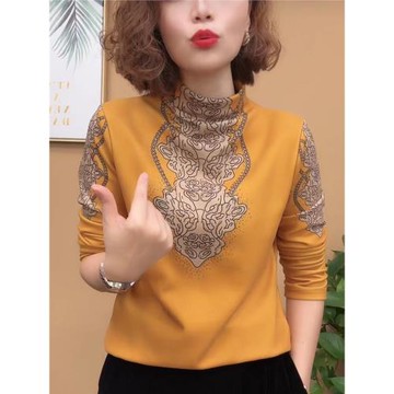 2023減齡媽媽秋冬T恤高領雙面絨保暖小衫長袖中年女氣質打底衫