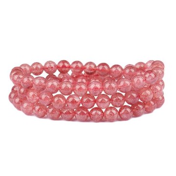 天然草莓晶手鏈女招桃花粉水晶手鏈珠水晶粉晶桃花運手串閨蜜禮物