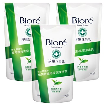 Biore 蜜妮 台灣公司貨 淨嫩沐浴乳 潔淨綠茶香 抗菌清爽型 補充包  700g  3包