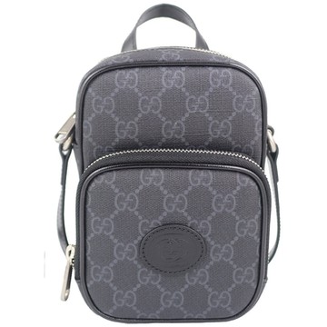 GUCCI 古馳  灰黑色雙G皮標兩用小型子母手提/斜背包