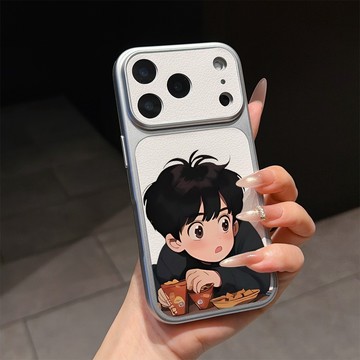 情侶薯片男孩 皮紋 小羊皮 磨砂 iphone 17 pro max 16 15 14 13 12 11 手機殼