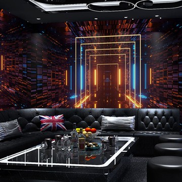 3D立體科技感空間延伸墻紙科幻炫彩ktv背景墻布網咖VR辦公室壁紙