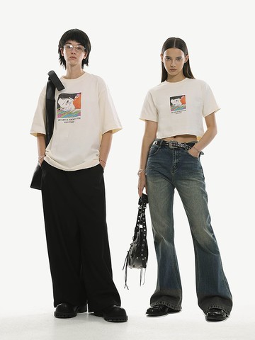 Unvesno (UN) 千禧風90年代 洗水磨邊做舊情侶短袖T恤SWS-1652-53