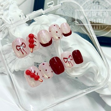 可隔日到貨！冰糖葫蘆 純手工貓眼穿戴甲 立體飾品 可拆卸手工甲 光療甲片 美甲貼片 假指甲 指甲貼 韓國美甲