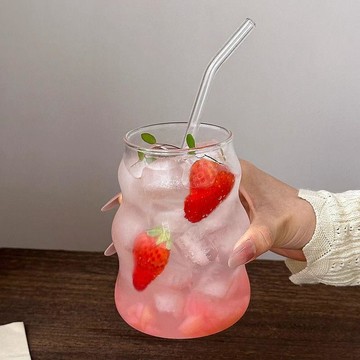 價胖嘟嘟咖啡杯咖啡玻璃杯吸管ins家用高顏值牛奶冷飲果汁茶杯夏日果飲 大容量 居家聚會下午茶自製飲實用容器 玻璃杯有蓋