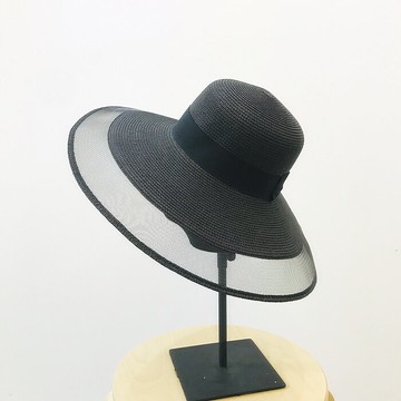 歐洲赫本風復古小香風大沿優雅網紗海邊沙灘防曬遮陽草帽出游百搭1入