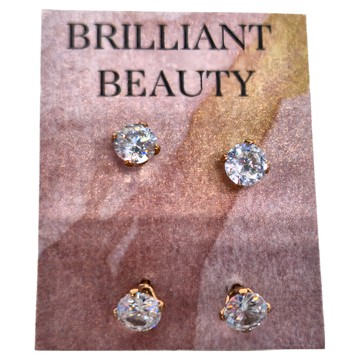 耀眼美人 雙鋯石鑽 長杆醫療鋼 不銹鋼耳環 Set 2  玫瑰金