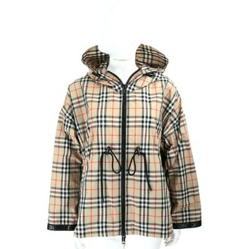 BURBERRY 巴寶莉  Vintage 格紋徽標抽繩卡其色連帽外套(女款)