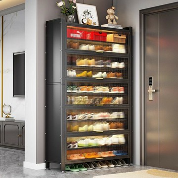 ??快速出貨?? 附發票 鋼制鞋柜防塵入戶家用門口玄關柜新爆款大容量鐵藝上翻門多層鞋架