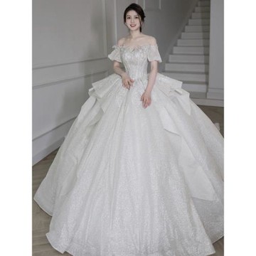 一字肩輕婚紗新娘2025新款主紗禮服小個子法式重工高級大碼拖尾春